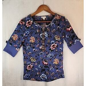 Sundance Catalog Blue Embroidered “Fayette Floral Henley” XS New With Tags